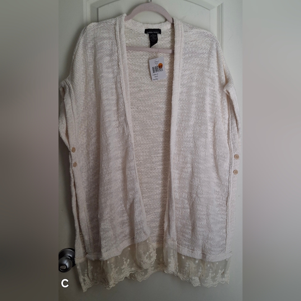 NWT Sweater proyect soze medium womens tan cotton open cardigan vest contemporar